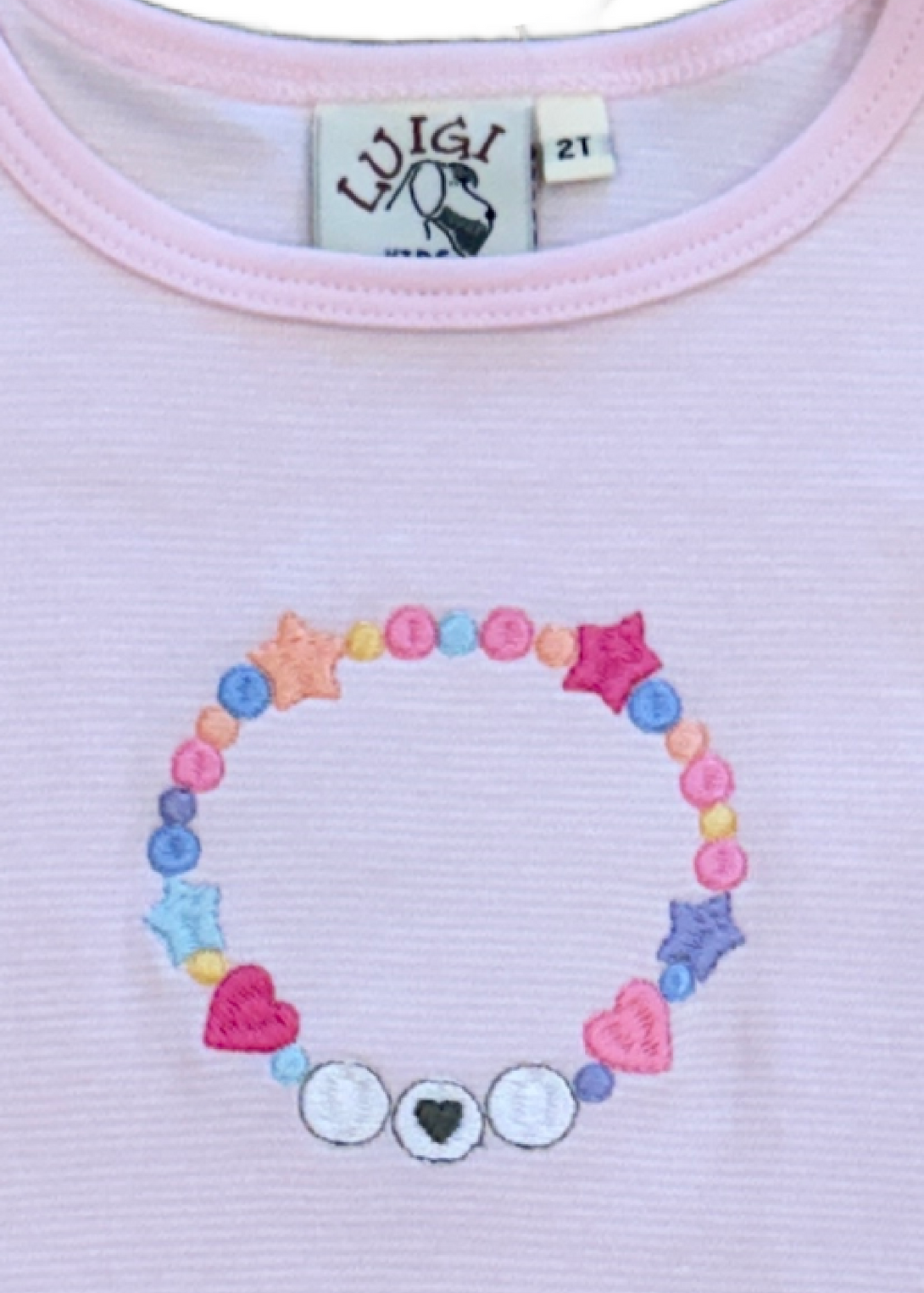 Friendship Bracelet Flutter Sleeve Light Pink and White Stripe T-Shirt