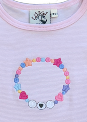 Friendship Bracelet Flutter Sleeve Light Pink and White Stripe T-Shirt