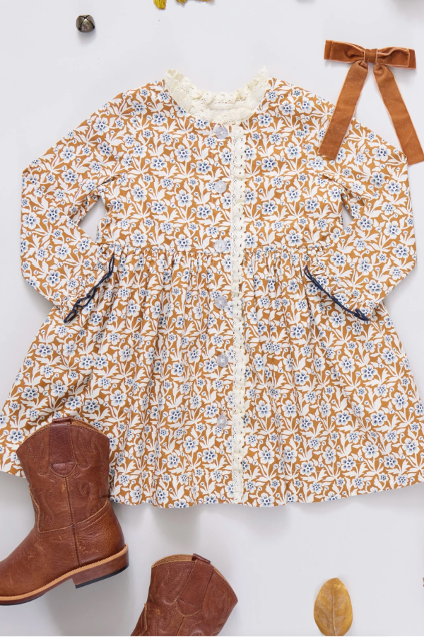 Girls Autumn Dress - Gold Climbing Floral