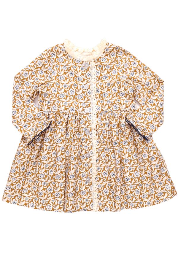 Girls Autumn Dress - Gold Climbing Floral