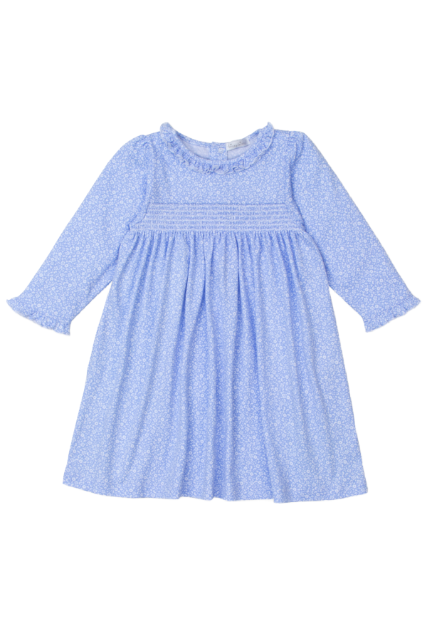 Fall Flower Patch Blue Smocked Toddler Dress