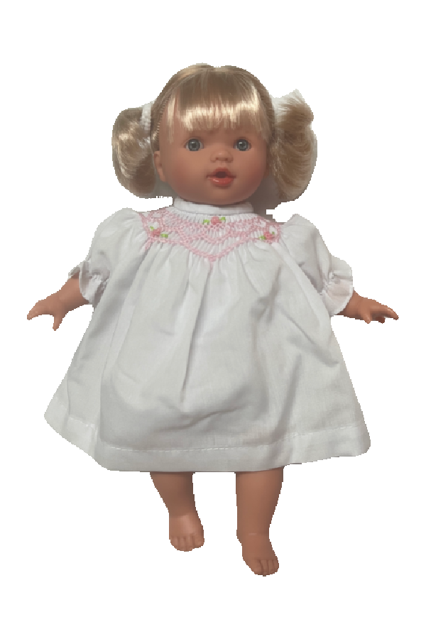 Carly 10" Baby Doll White Smocked Dress