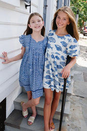 Ellen Dress | Wavy Line Blue