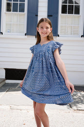 Ellen Dress | Wavy Line Blue