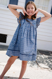 Ellen Dress | Wavy Line Blue