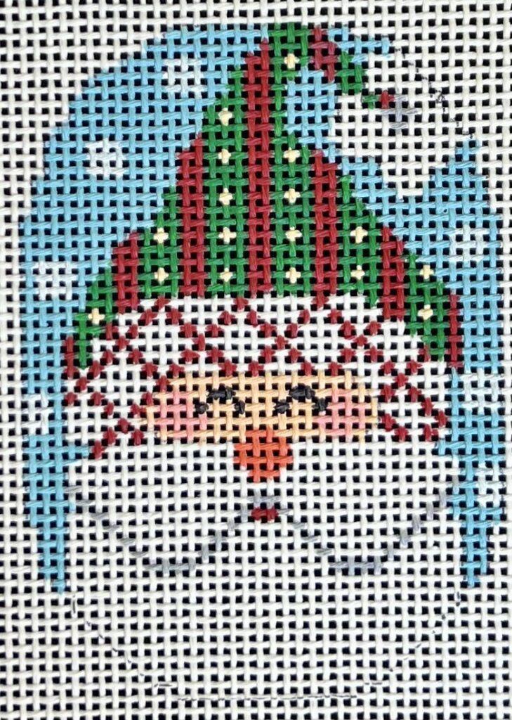 Santa Ornament Hat with Stripes on 13 Mesh CH-1229