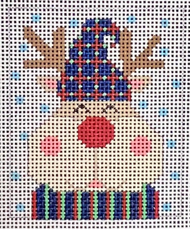 Reindeer Ornament Blue Hat on 13 Mesh CH-1249