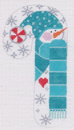 Snowman Peppermint Candy Cane on 13 Mesh CH-24