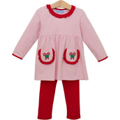 Candy Cane Embroidery Ruffle Pants Set