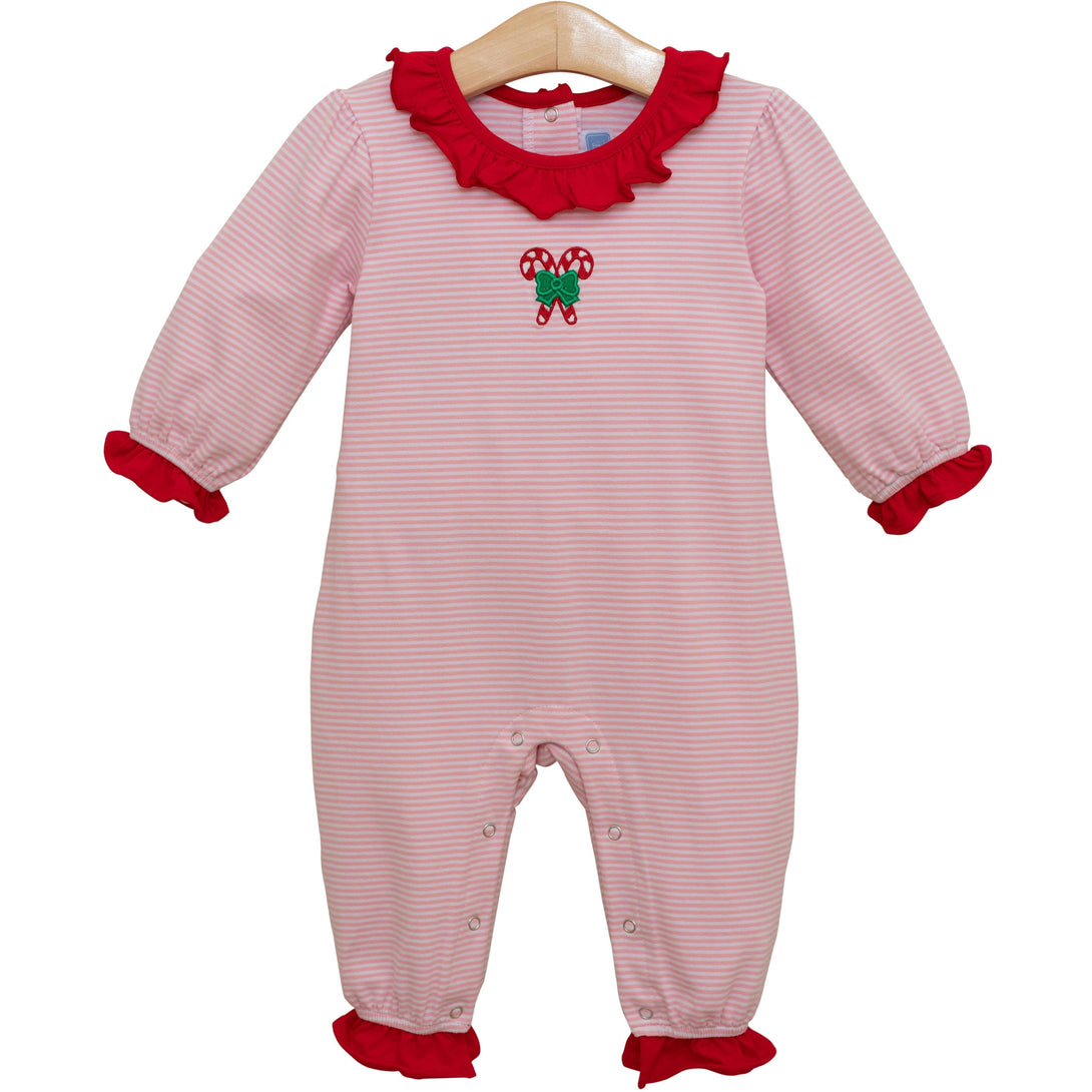 Candy Cane Embroidery Ruffle Romper