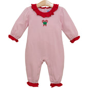 Candy Cane Embroidery Ruffle Romper