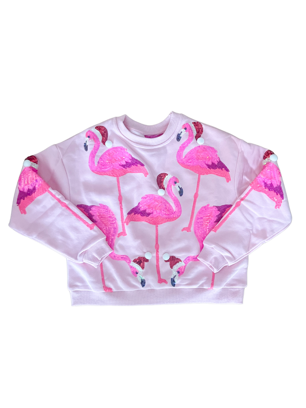 Kids Light Pink Flamingo In Santa Hats Sweatshirt