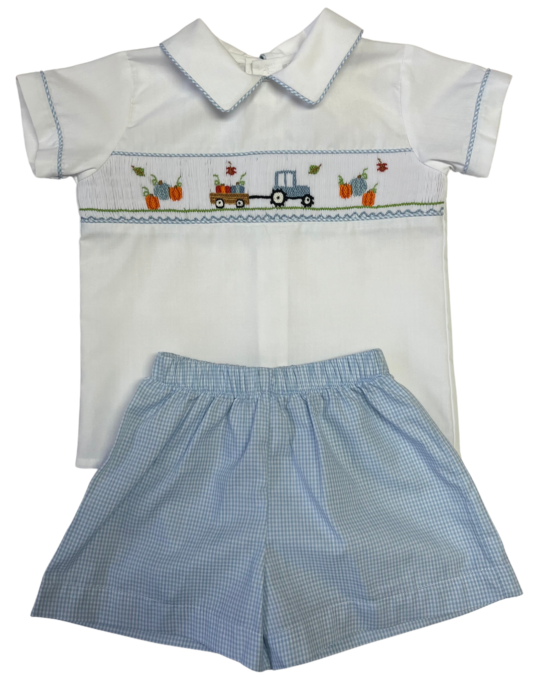 Drew Pumpkin Haul Smocked Short Set
