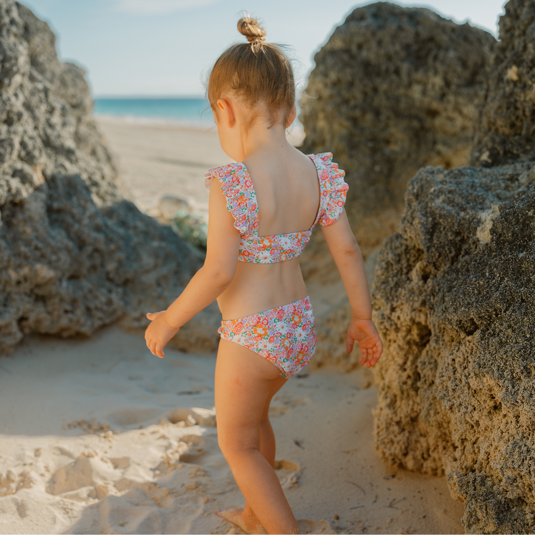 Girls Island Blossom Smocked Ruffle Strap Bikini