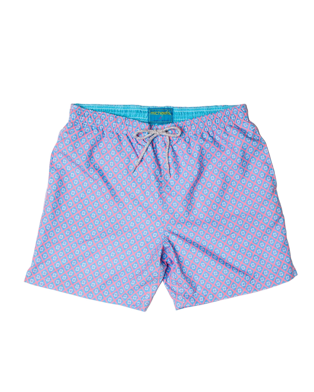 Boys Cyclist Swim Trunks - Diamond Pattern Coral
