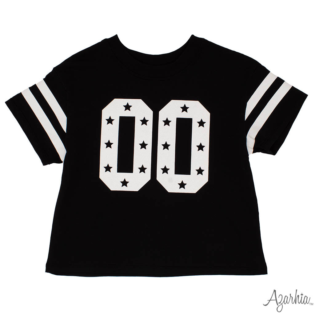 Glitter Double 00 Stars Boxy T Black Game Day – The Frilly Frog