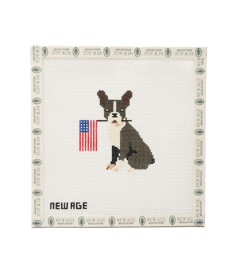 Patriotic Boston Terrier Needlepoint Canvas