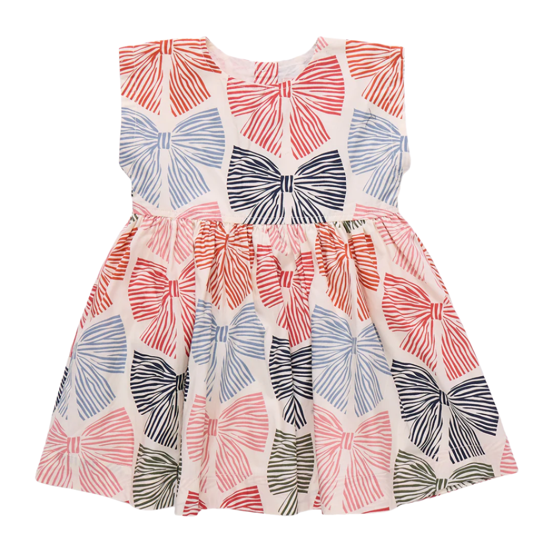 Girls Adaline Dress - Multi Striped Bows