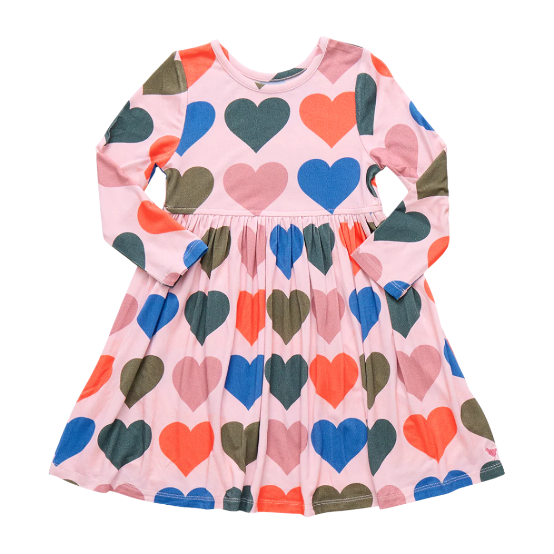 Girls Bamboo Steph Dress - Pink Oversized Hearts
