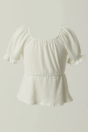 Girls Smocked Textured Knit Cinch Sleeve Babydoll Top