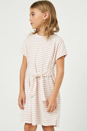 Girls Striped Tie Waist T shirt Dress