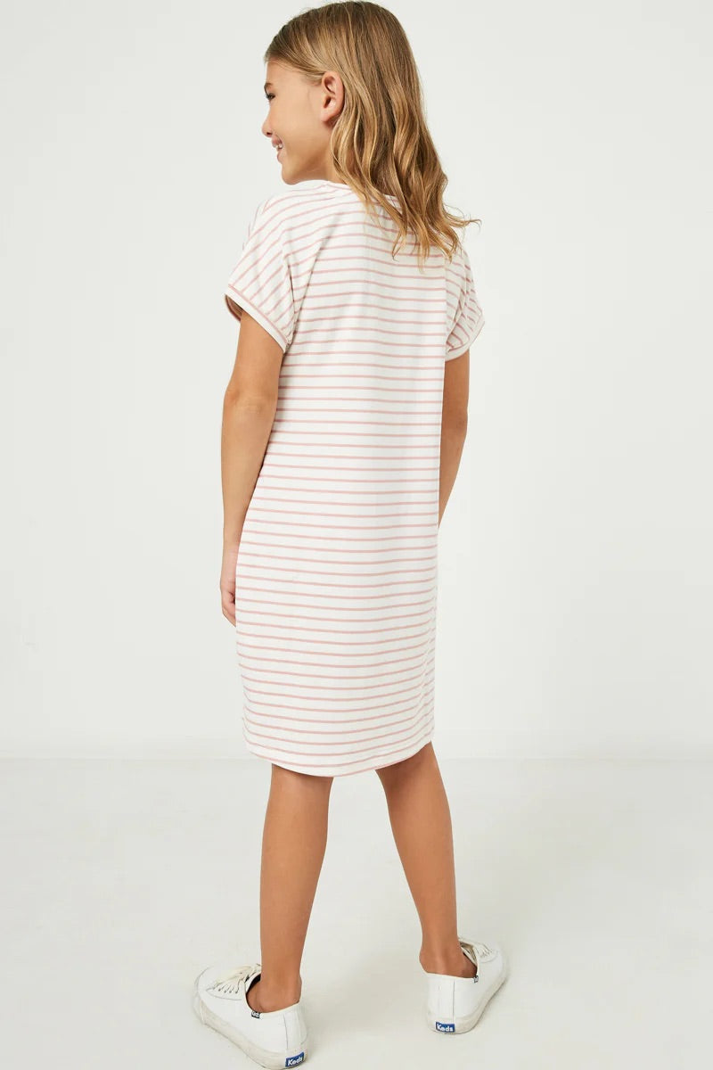 Girls Striped Tie Waist T shirt Dress