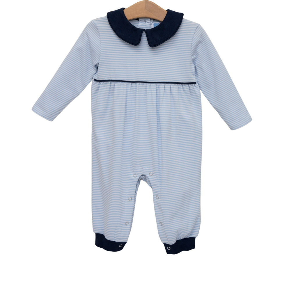 Gabriel Romper Light Blue Stripe/Navy PRE-ORDER