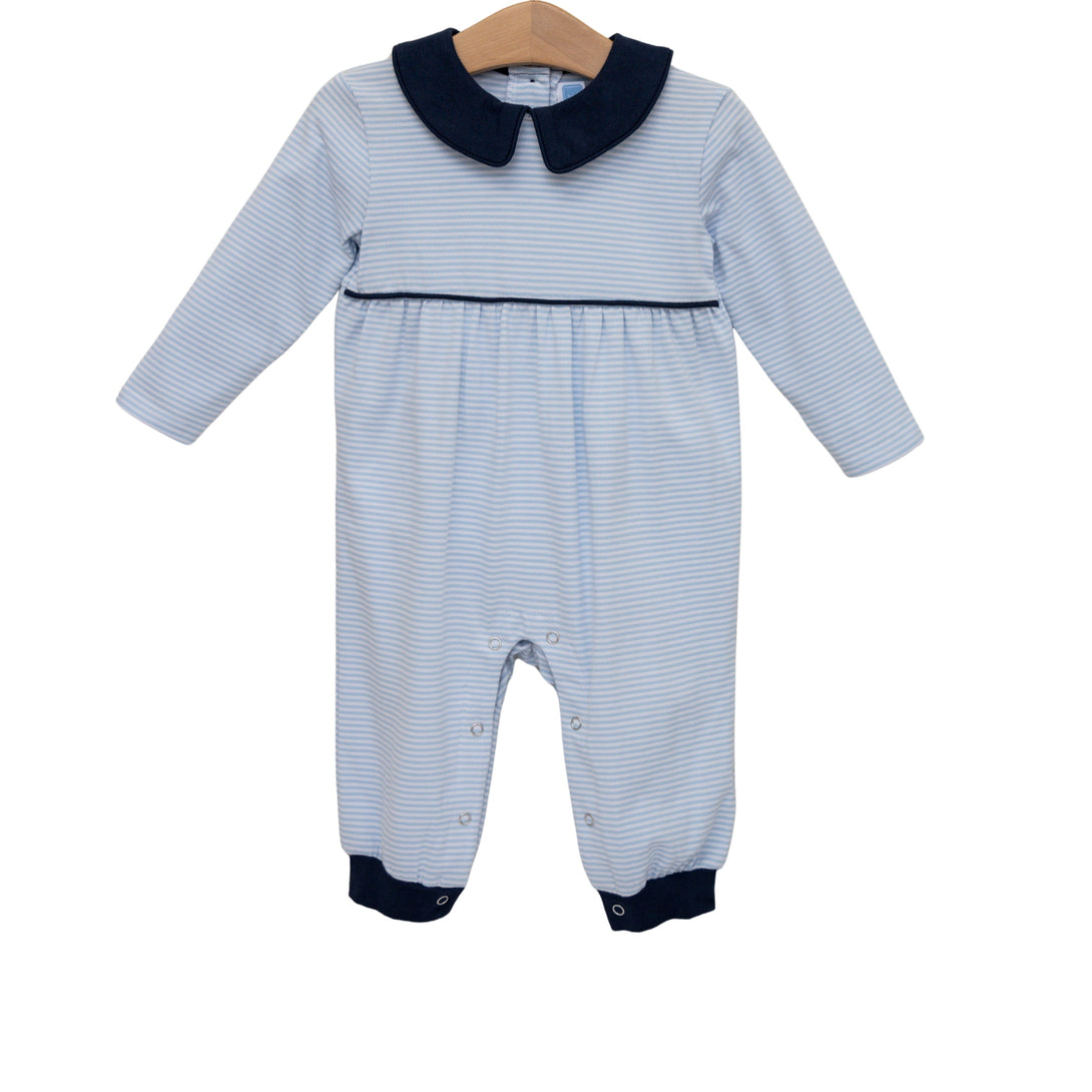 Gabriel Romper Light Blue Stripe/Navy PRE-ORDER