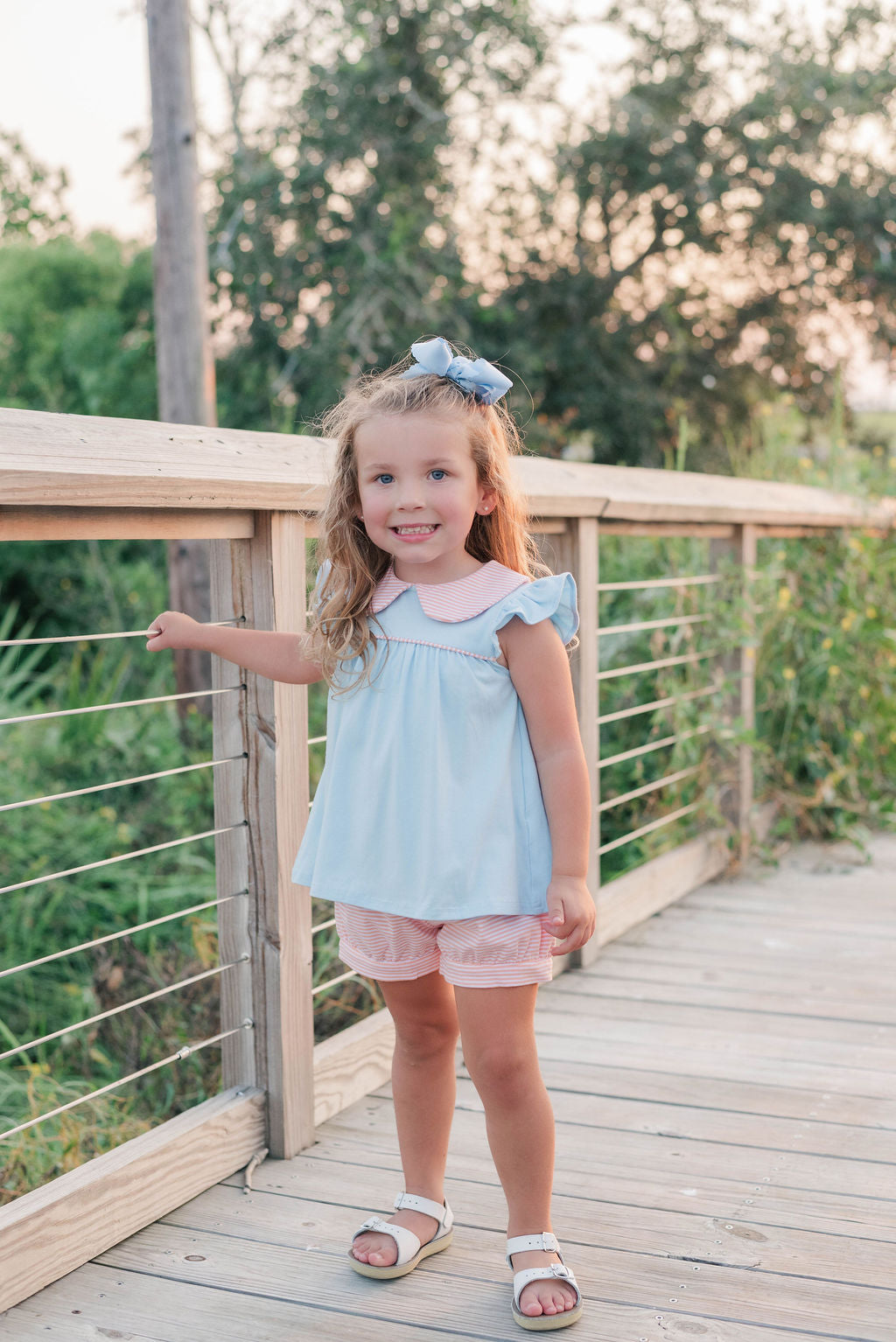 Genevieve Banded Short Set Coral Stripe Light Blue PRE-ORDER