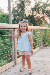 Genevieve Banded Short Set Coral Stripe Light Blue PRE-ORDER