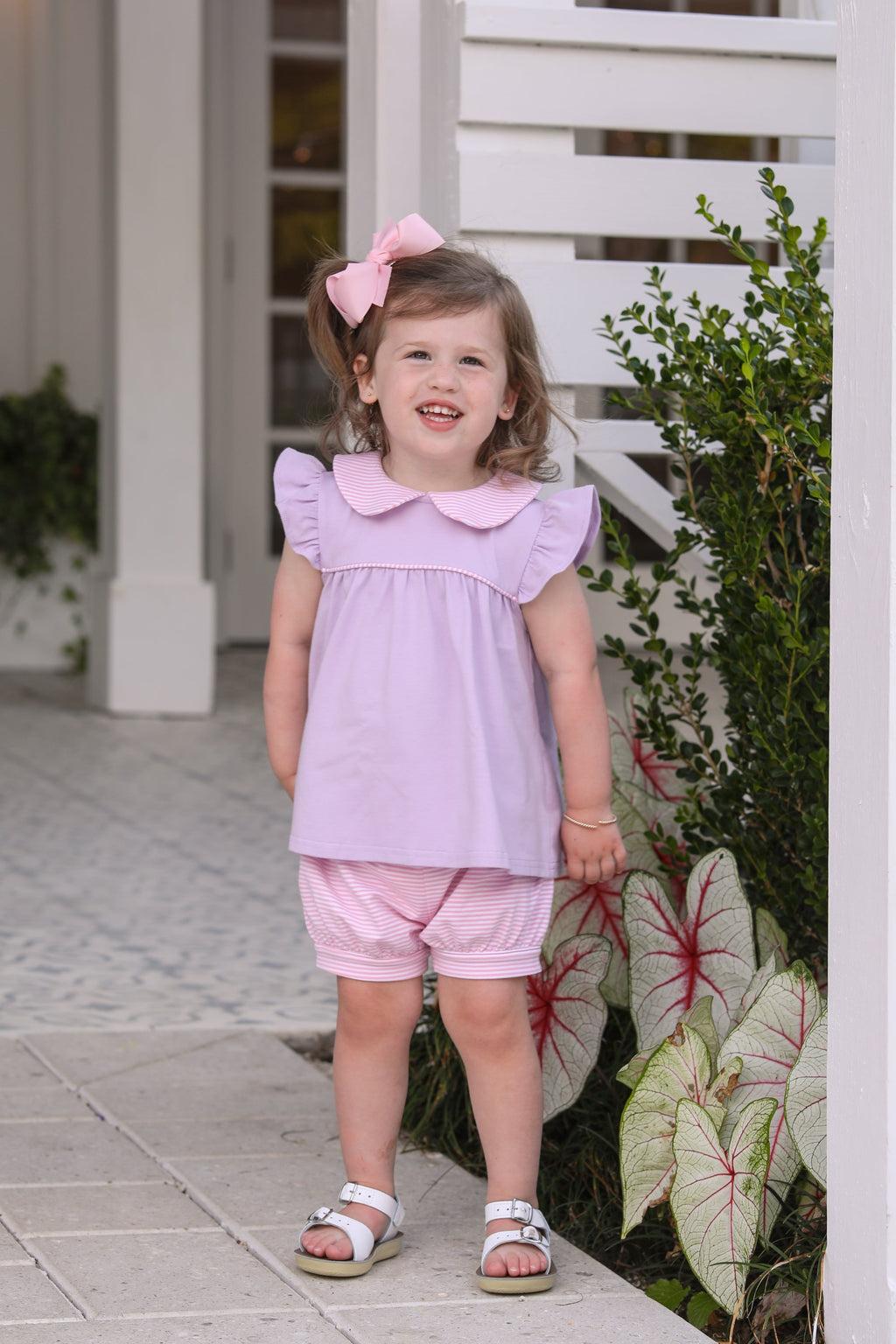 Genevieve Bloomer Set in Light Pink Stripe & Lavender