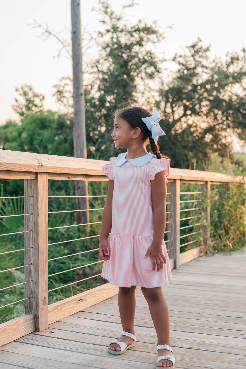 Genevieve Dress in Coral Stripe Light Blue PRE-ORDER