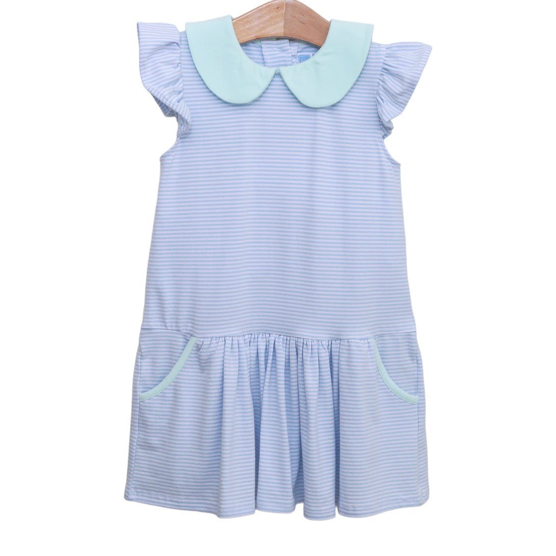 Genevieve Dress Light Blue Stripe with Light Mint