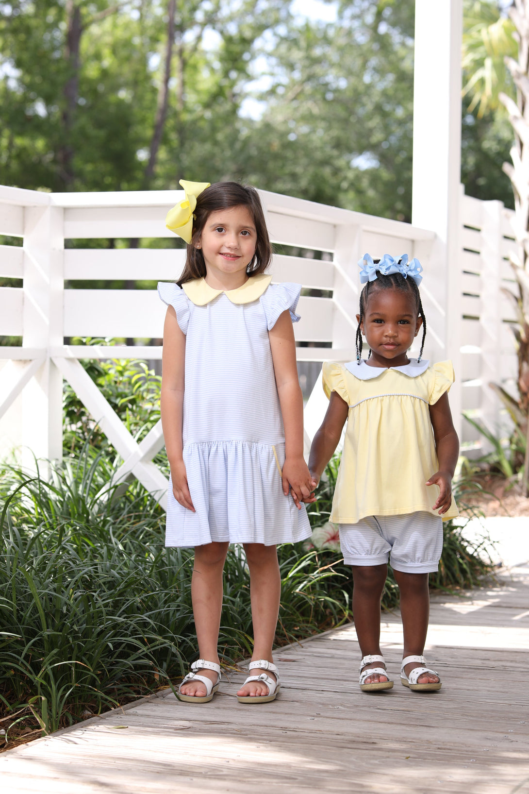 Genevieve Dress in Light Blue Stripe & Yellow