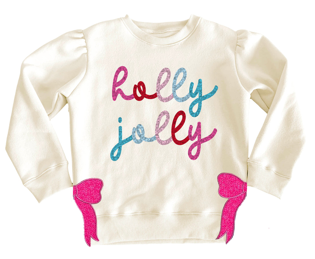 Holly Jolly in Sequin on Off White Velvet Sweatshirt PRE-ORDER