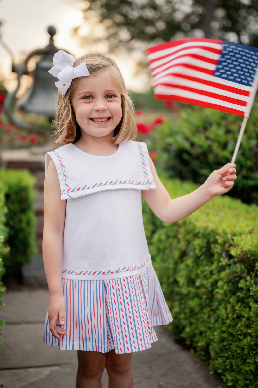 Hadley Dress in Patriotic Pinstripe