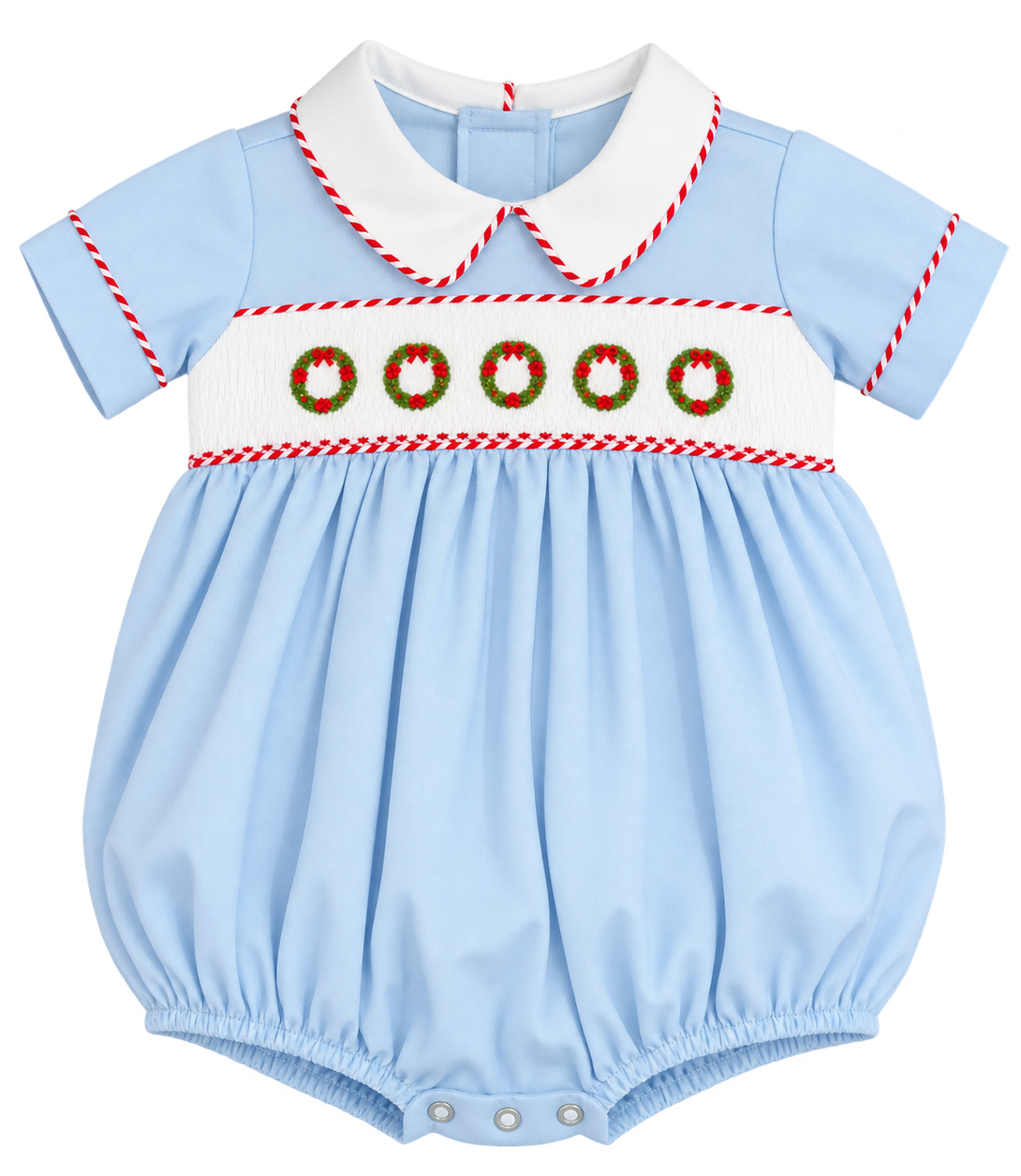 Boy's Christmas Wreath Smocked Bubble