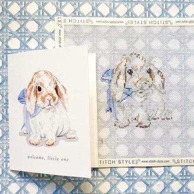 Emily Quigley Bunny with Blue Bow Needlepoint Canvas
