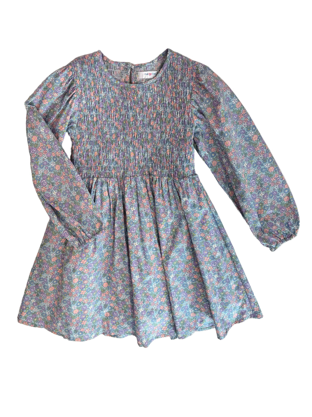 Emily Blue Floral Smocked Bodice Dress