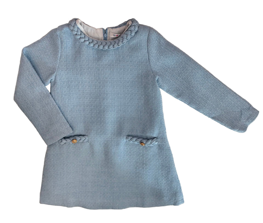 Audrey Light Blue Tweed Braided Dress