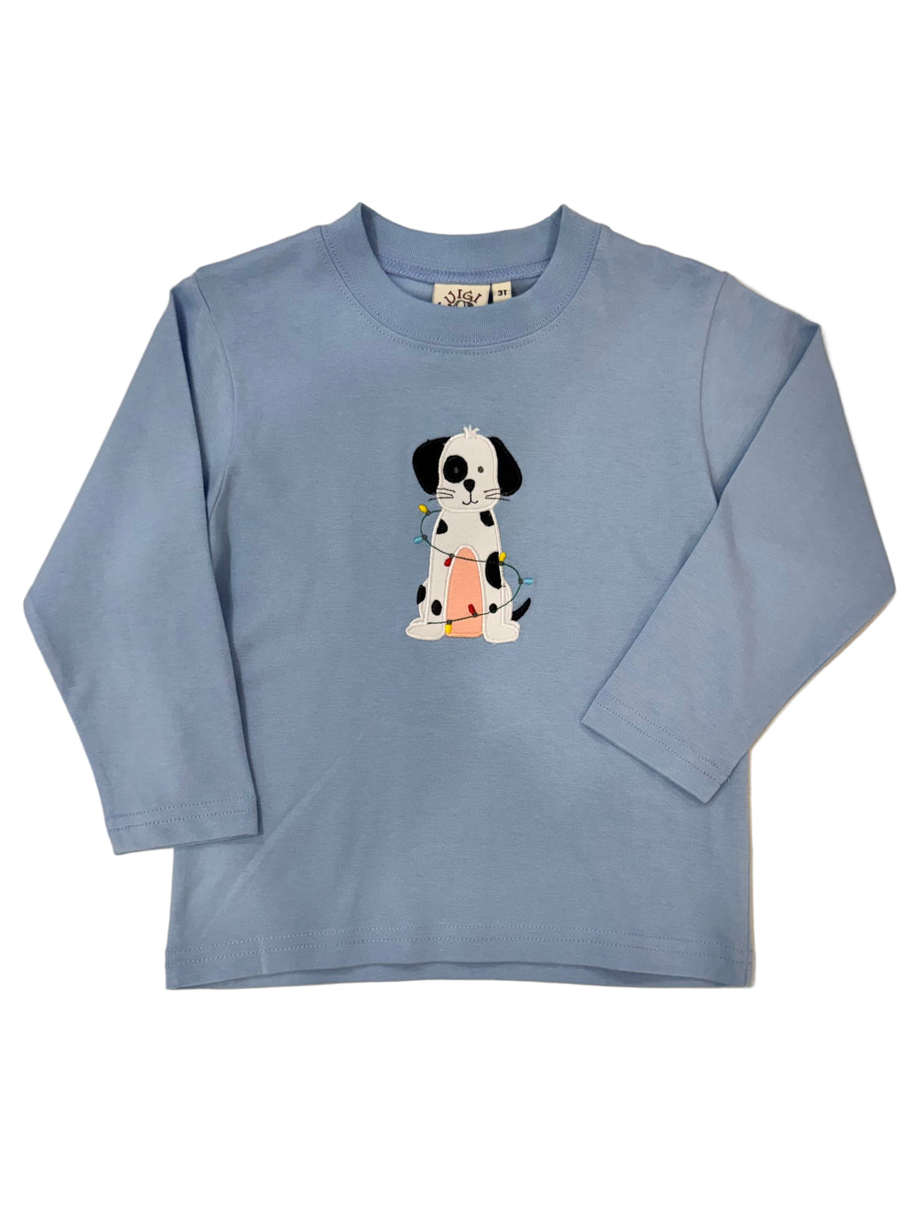 Blue T-Shirt Dalmation with Christmas Lights Applique
