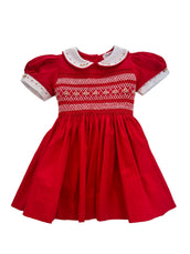 Nicole Christmas Red Embroidered Smocked Bodice Dress