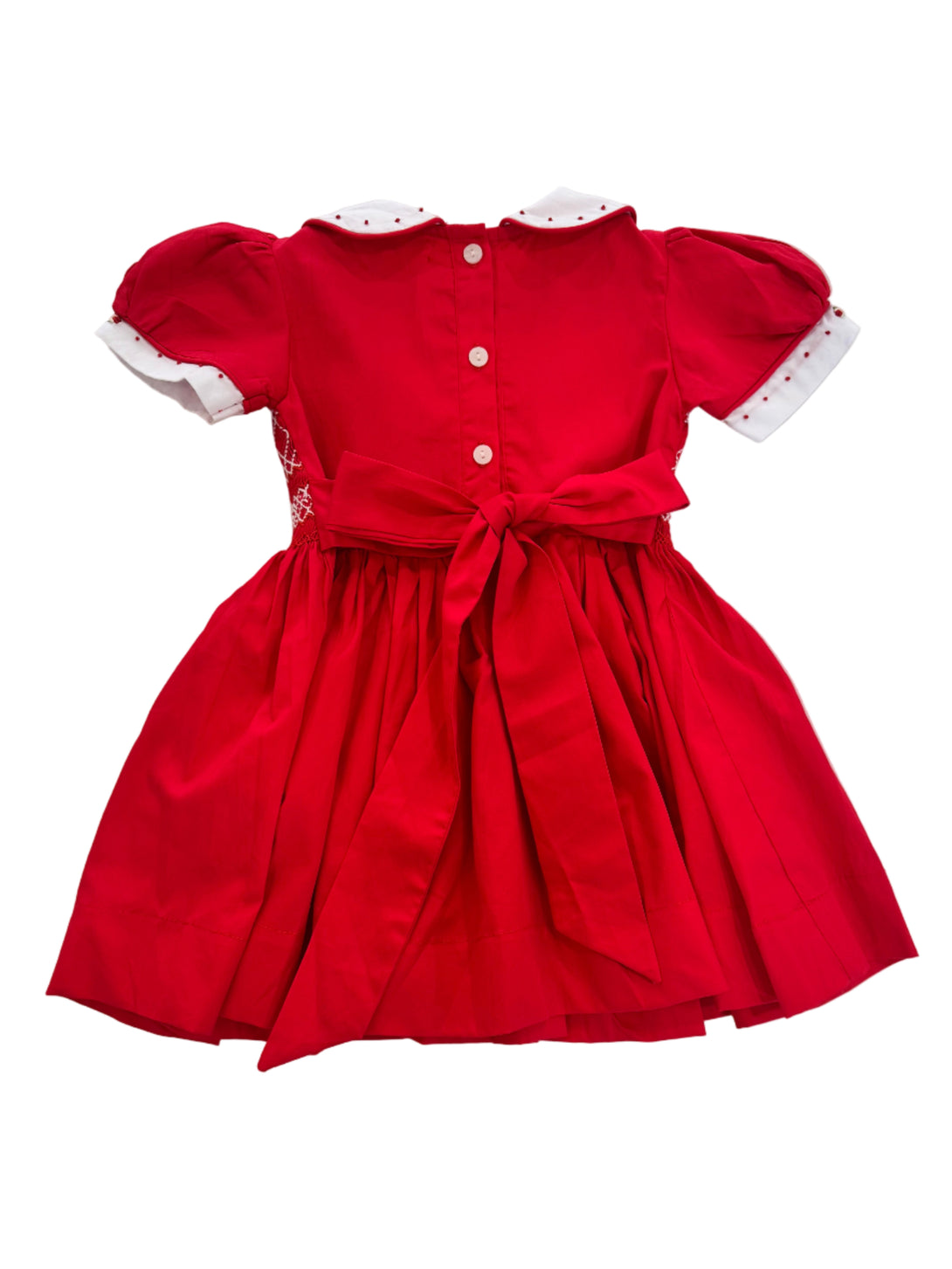 Nicole Christmas Red Embroidered Smocked Bodice Dress