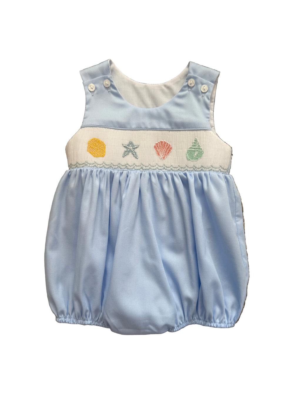 Ted Seashell Smocked Sleeveless Boy Bubble
