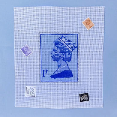 Queen Elizabeth Stamp Needlepoint Canvas - Blue