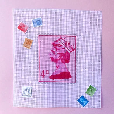 Queen Elizabeth Stamp Needlepoint Canvas - Pink
