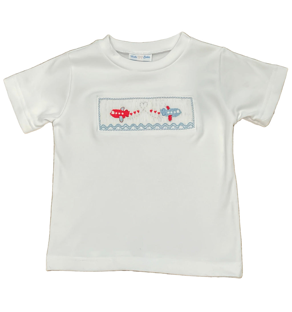 Smocked Shirt Valentine Airplane
