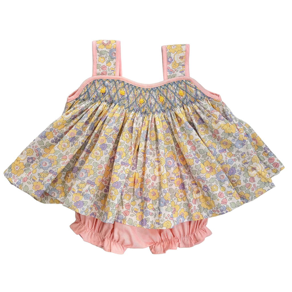 Florence Spring Floral Smocked Sleeveless Bloomer Set