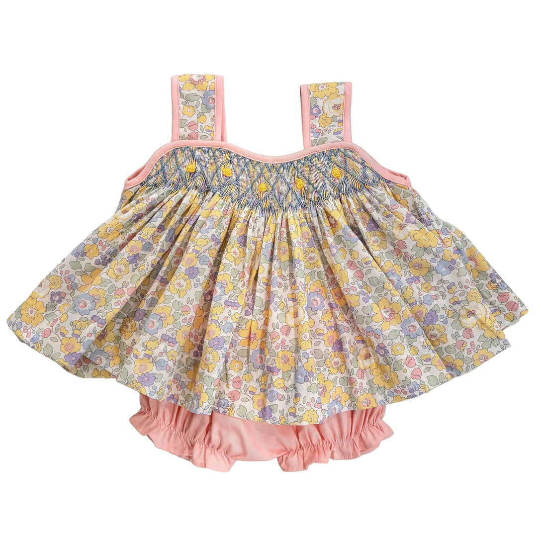 Florence Spring Floral Smocked Sleeveless Bloomer Set
