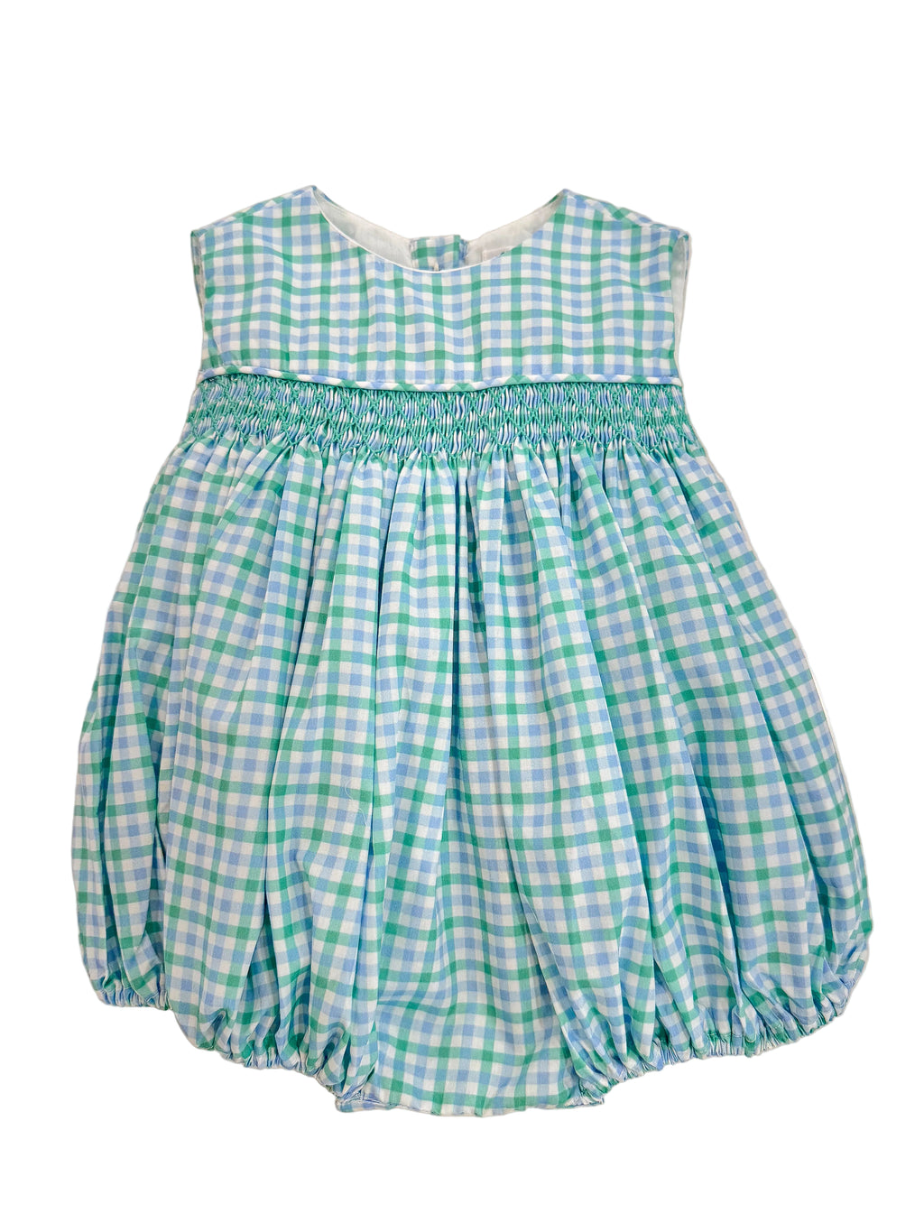 Darla Blue Green Smocked Waist Sleeveless Bubble